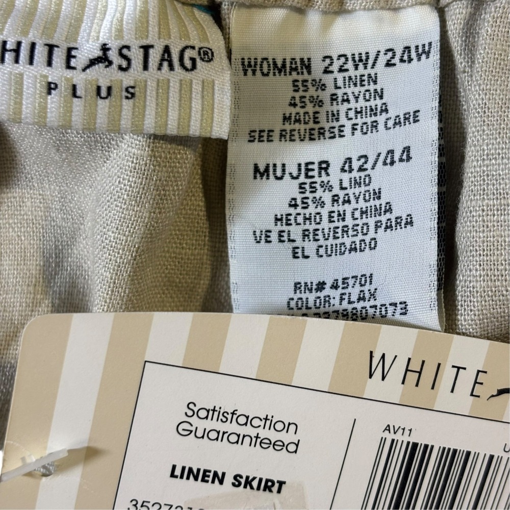 White Stag Plus Women 22/24 Linen Blend Midi Skirt Flax Beige Elastic Waist New - Picture 5 of 10